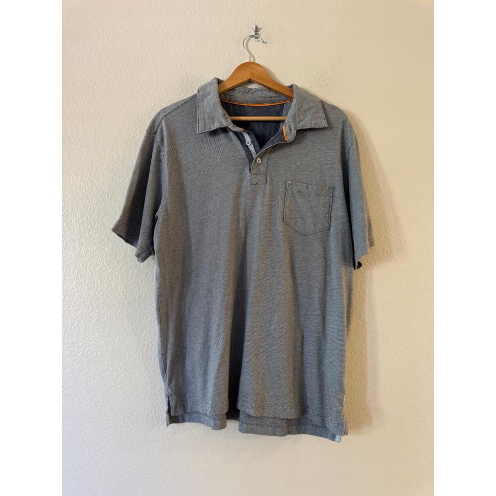 Quiksilver Men's Pinstripe Performance Polo Shirt Size L Grey Black Short Sleeve